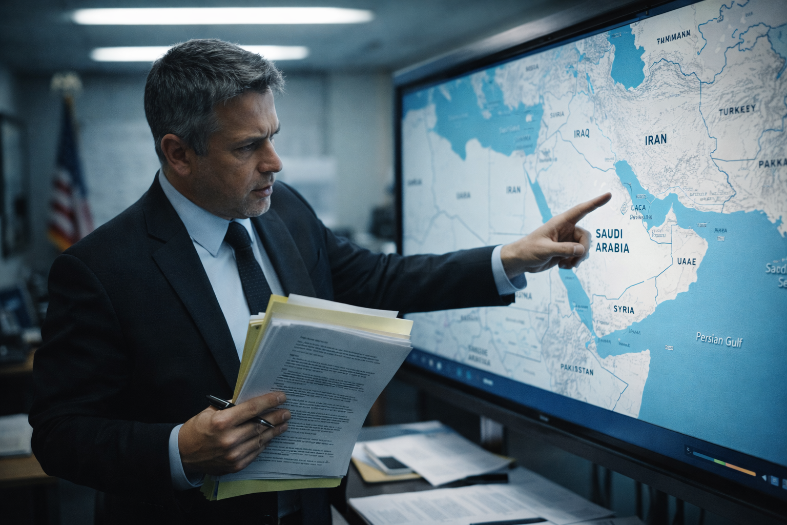 Analista mostrando el mapa digital